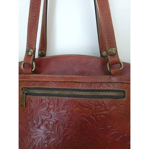 Patricia Nash FLORENCE POPPY Embossed Saddle Leather Brown Tote Shoulder Bag - Picture 3 of 9